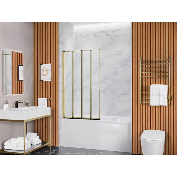 Anzzi 56 in. x 33 in. Accordion-Style Framed Matte Black & Brushed Gold Bathtub Shower Door SD-AZ16-01MBBG - main